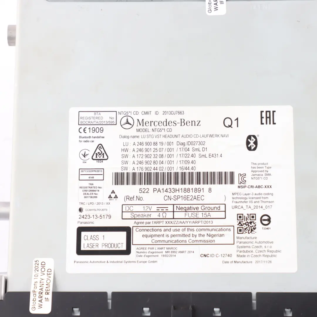 Mercedes W176 W246 Radio Head Unit Audio Media Player Navigation - SKU A2469008819-1 - Part number A2469008819