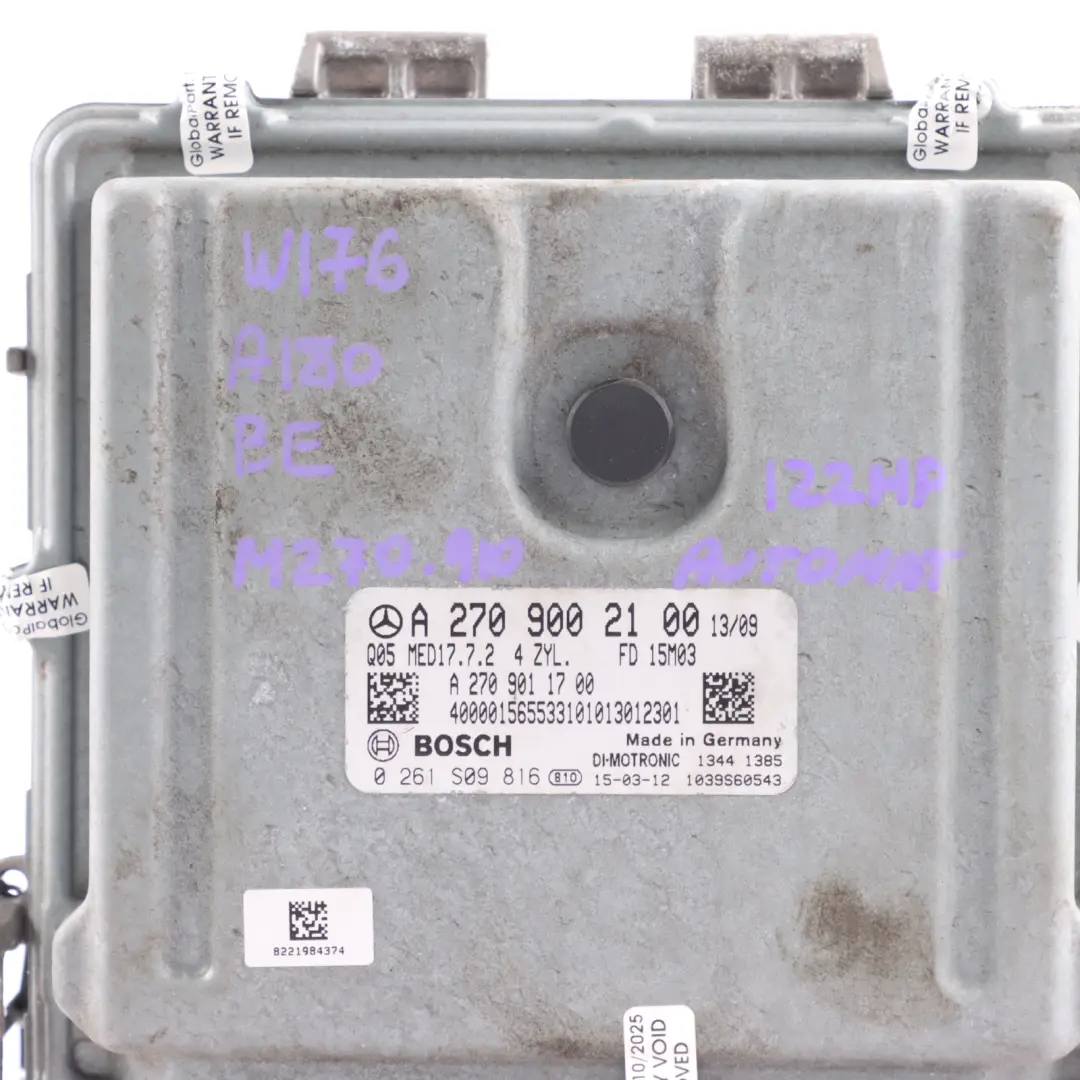 Mercedes W176 M270.910 122HP Engine Control ECU Kit Automatic - SKU A2709002100-12 - Part number A2709002100