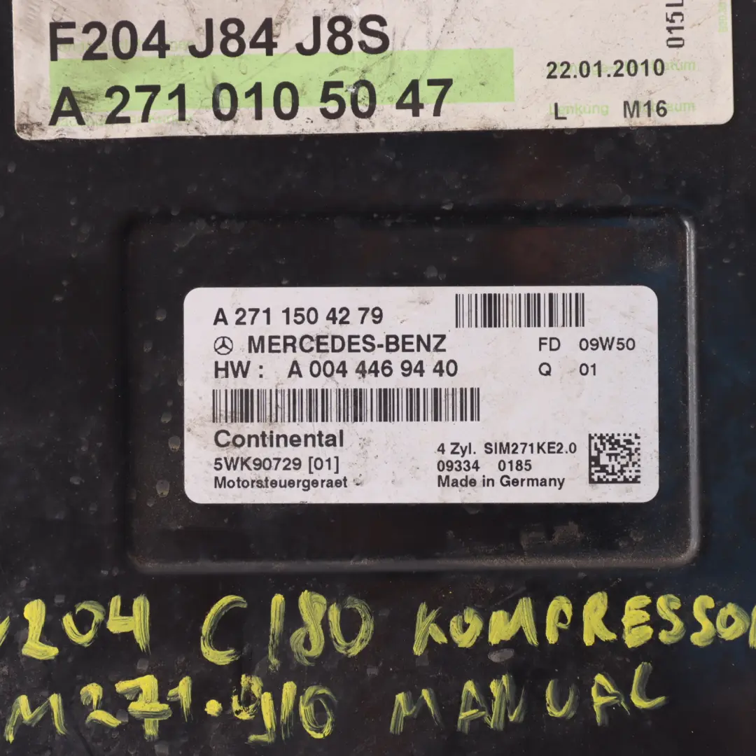 Mercedes W204 C180 156HP Kompressor M271.910 Engine ECU Kit Manual - SKU A2711504279-3 - Part number A2711504279