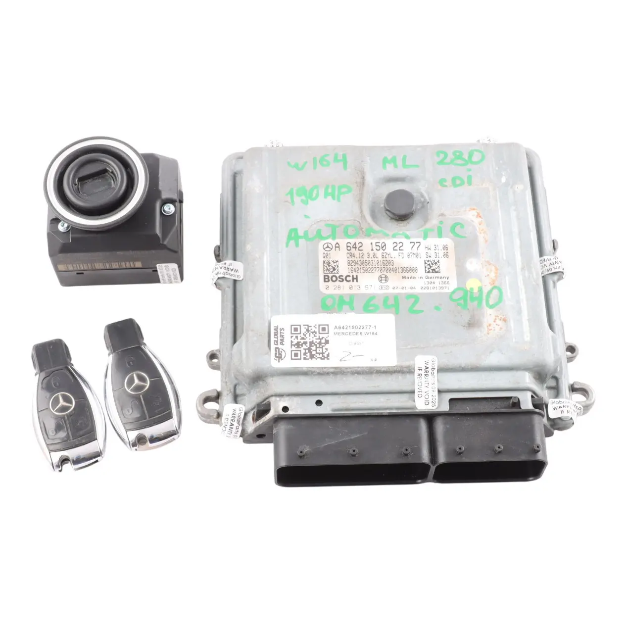 Mercedes ML W164 280CDI 4-Matic OM642 Engine Control ECU Kit A6421502277 Automat