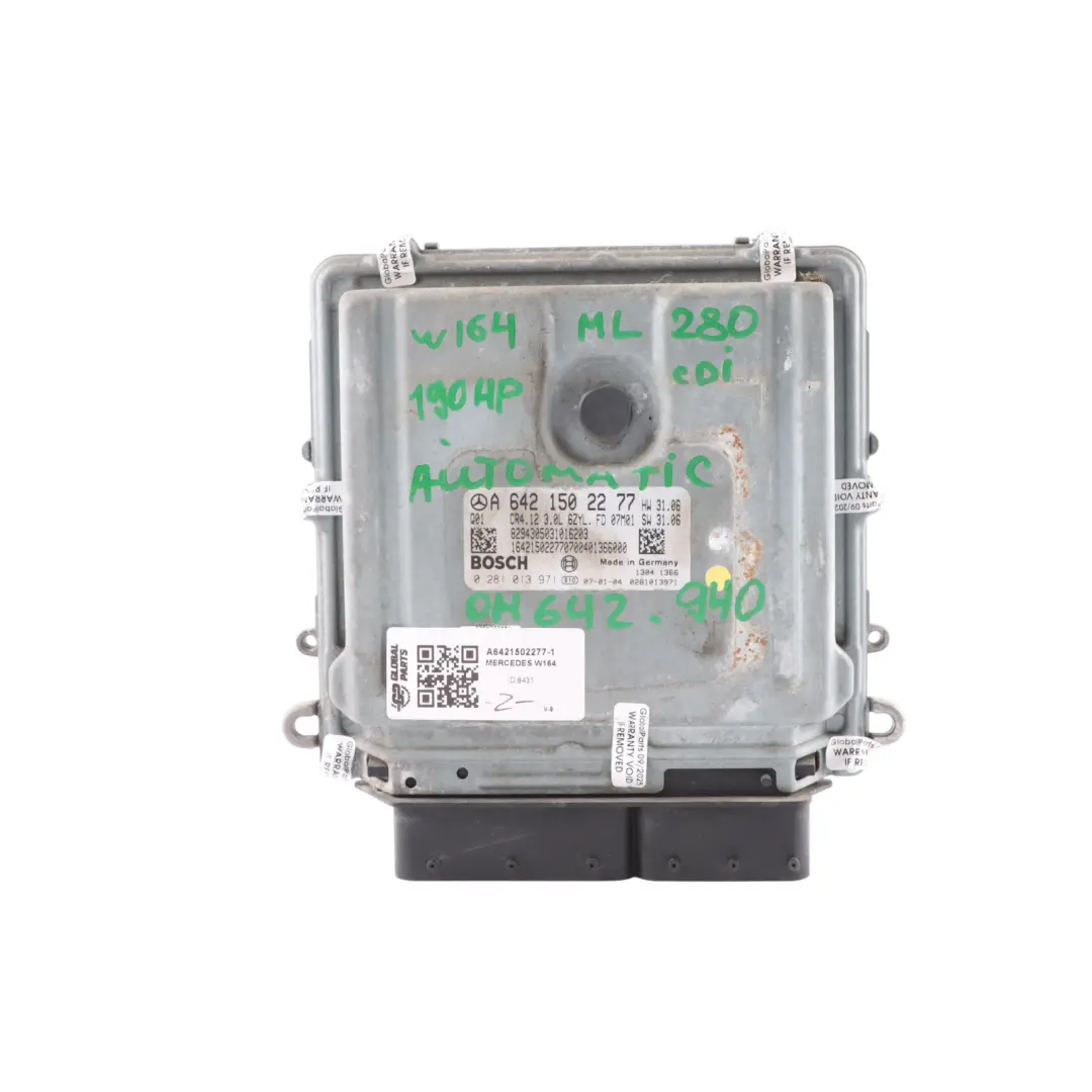 Mercedes ML W164 280CDI 4-Matic OM642 Engine Control ECU Kit Automat - SKU A6421502277-1 - Part number A6421502277