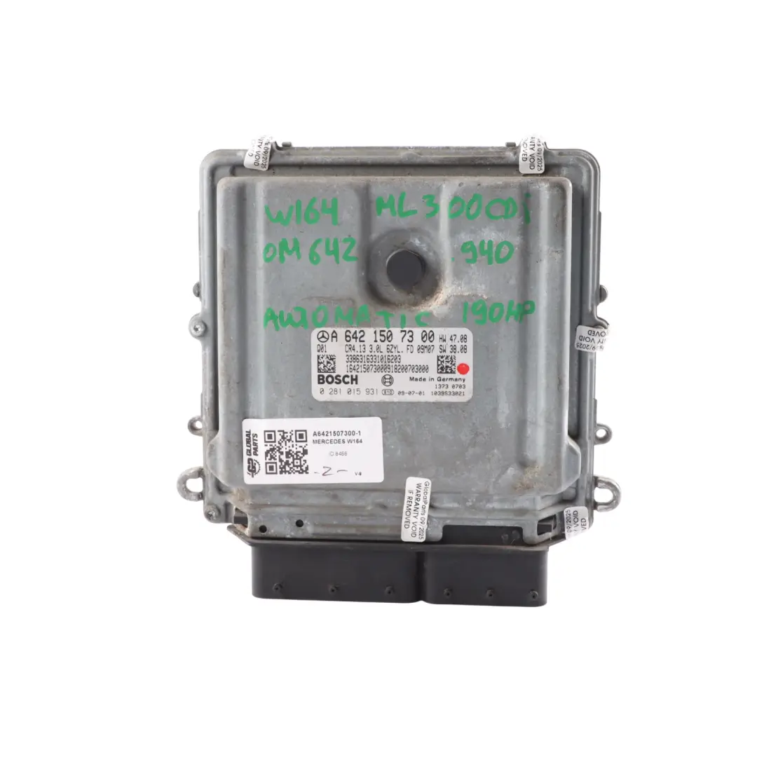 Mercedes W164 ML300 CDI 642.940 190HP Engine Control ECU Automatic - SKU A6421507300-1 - Part number A6421507300