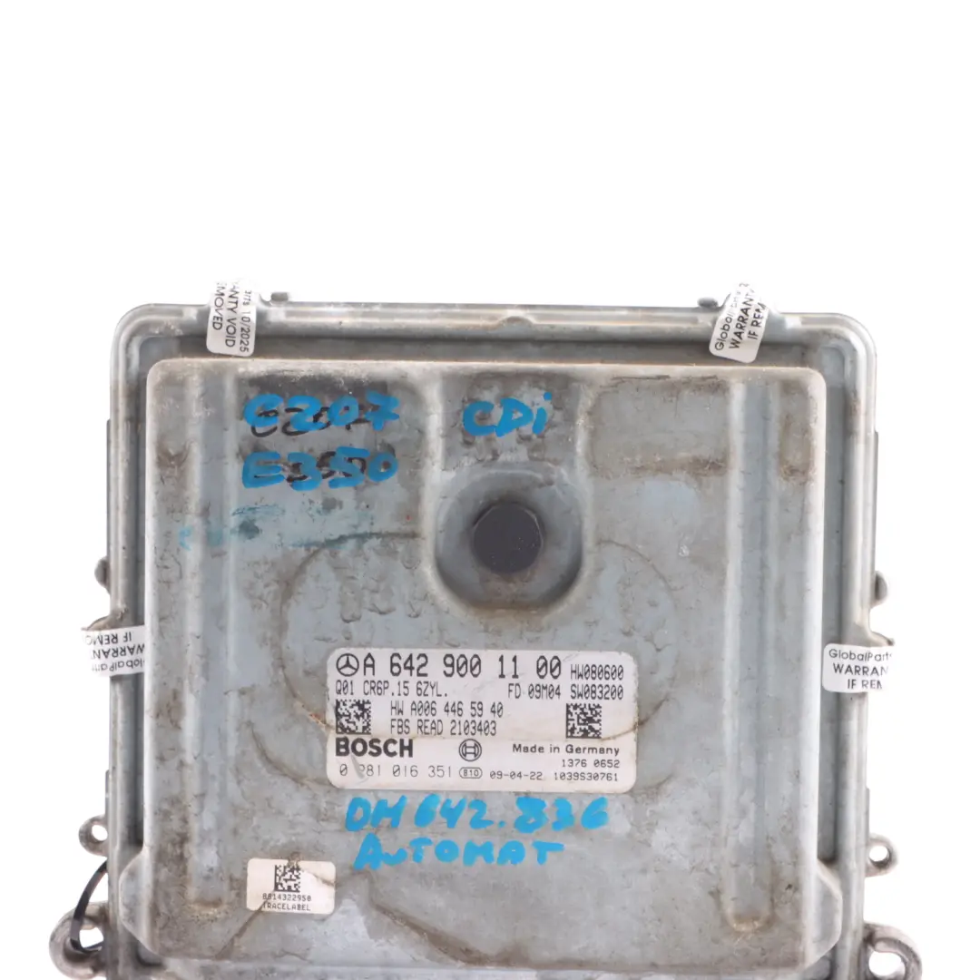 OM642.836 231HP Engine Control ECU Automatic to Mercedes C207 E350 CDI with Part number A6429001100 Mercedes C207 E350 CDI OM642.836 231HP Engine Control ECU Automatic - SKU A6429001100 - Part number A6429001100