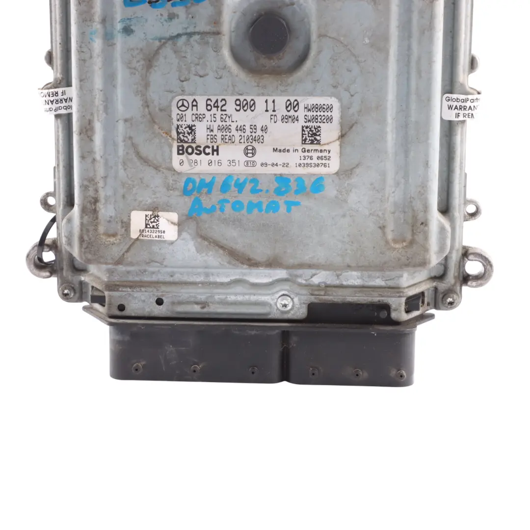 OM642.836 231HP Engine Control ECU Automatic to Mercedes C207 E350 CDI with Part number A6429001100 Mercedes C207 E350 CDI OM642.836 231HP Engine Control ECU Automatic - SKU A6429001100 - Part number A6429001100
