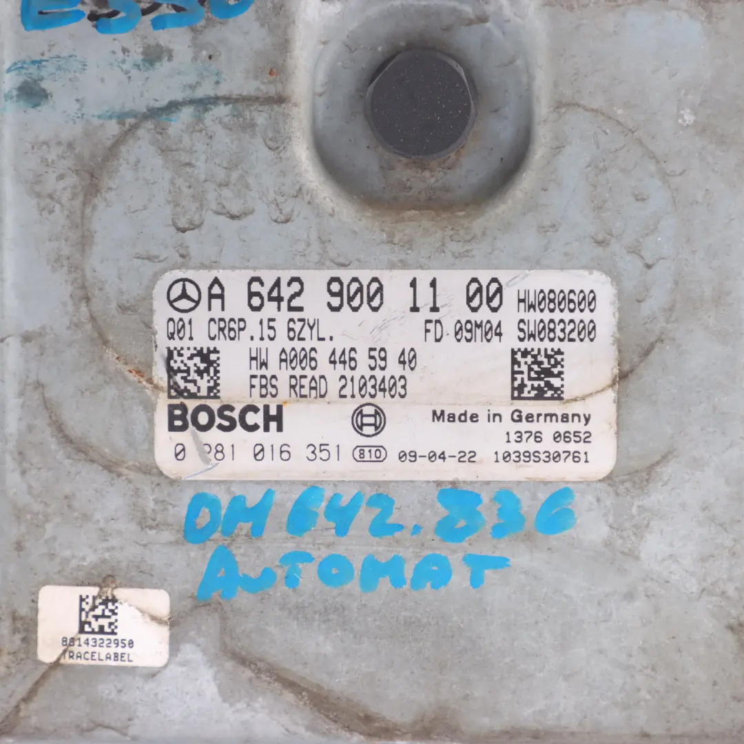 Mercedes C207 E350 CDI OM642.836 231HP Engine Control ECU Automatic - SKU A6429001100 - Part number A6429001100