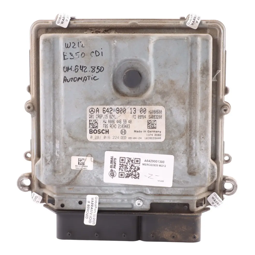 OM642.850 231HP Engine Control ECU Automatic to Mercedes W212 E350 CDI with Part number A6429001300 Mercedes W212 E350 CDI OM642.850 231HP Engine Control ECU Automatic - SKU A6429001300 - Part number A6429001300