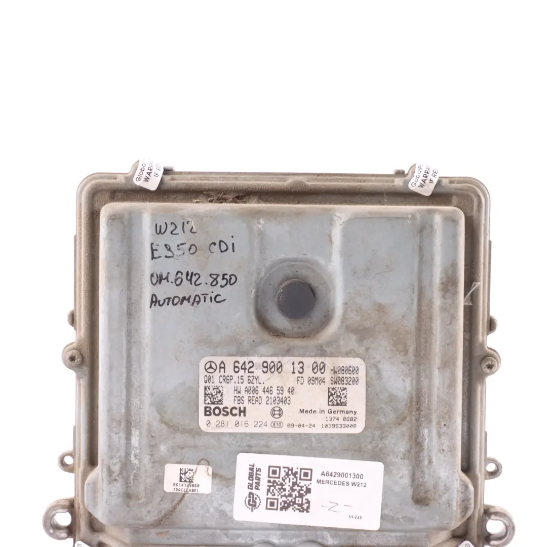 OM642.850 231HP Engine Control ECU Automatic to Mercedes W212 E350 CDI with Part number A6429001300 Mercedes W212 E350 CDI OM642.850 231HP Engine Control ECU Automatic - SKU A6429001300 - Part number A6429001300