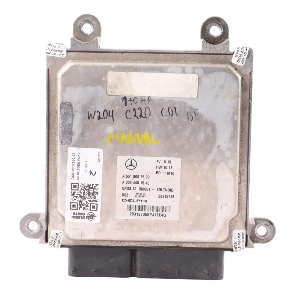 Mercedes W204 W212 C220CDI 170HP OM651.911 Engine Control ECU A6519007500 Manual