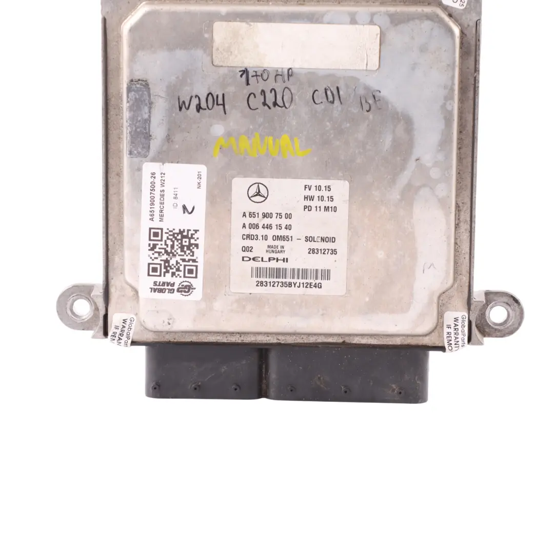 Mercedes W204 W212 C220CDI 170HP OM651.911 Engine Control ECU Manual - SKU A6519007500-26 - Part number A6519007500