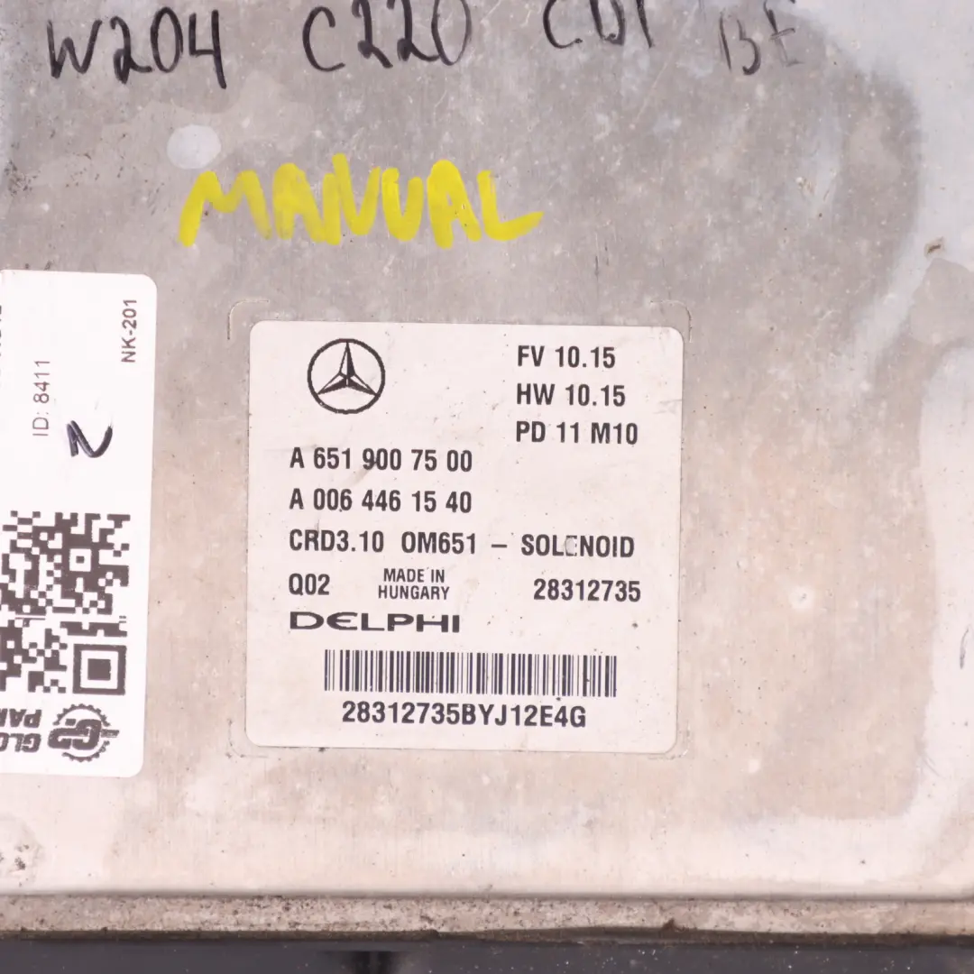 Mercedes W204 W212 C220CDI 170HP OM651.911 Engine Control ECU Manual - SKU A6519007500-26 - Part number A6519007500