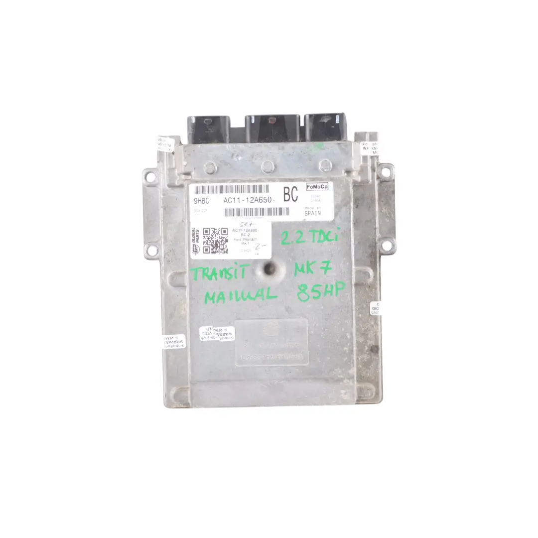 Ford Transit Mk7 2.2 TDCI P8FA 85HP Engine Control ECU Kit Manual - SKU AC11-12A650-BC-2 - Part number AC11-12A650-BC