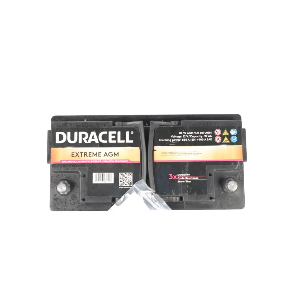  Duracell Advanced Extended Accumulator Car Battery Unit 92Ah 850A 12V - SKU DURACEL-AGM-92AH - Part number DURACEL-AGM-92AH