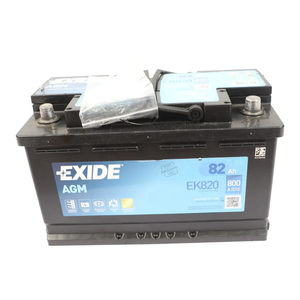Exide Battery Accumulator Start Stop AGM Electrical Unit EK820 82Ah 800A to with Part number EXIDE-AGM-82AH Exide Battery Accumulator Start Stop AGM Electrical Unit EK820 82Ah 800A - SKU EXIDE-AGM-82AH - Part number EXIDE-AGM-82AH