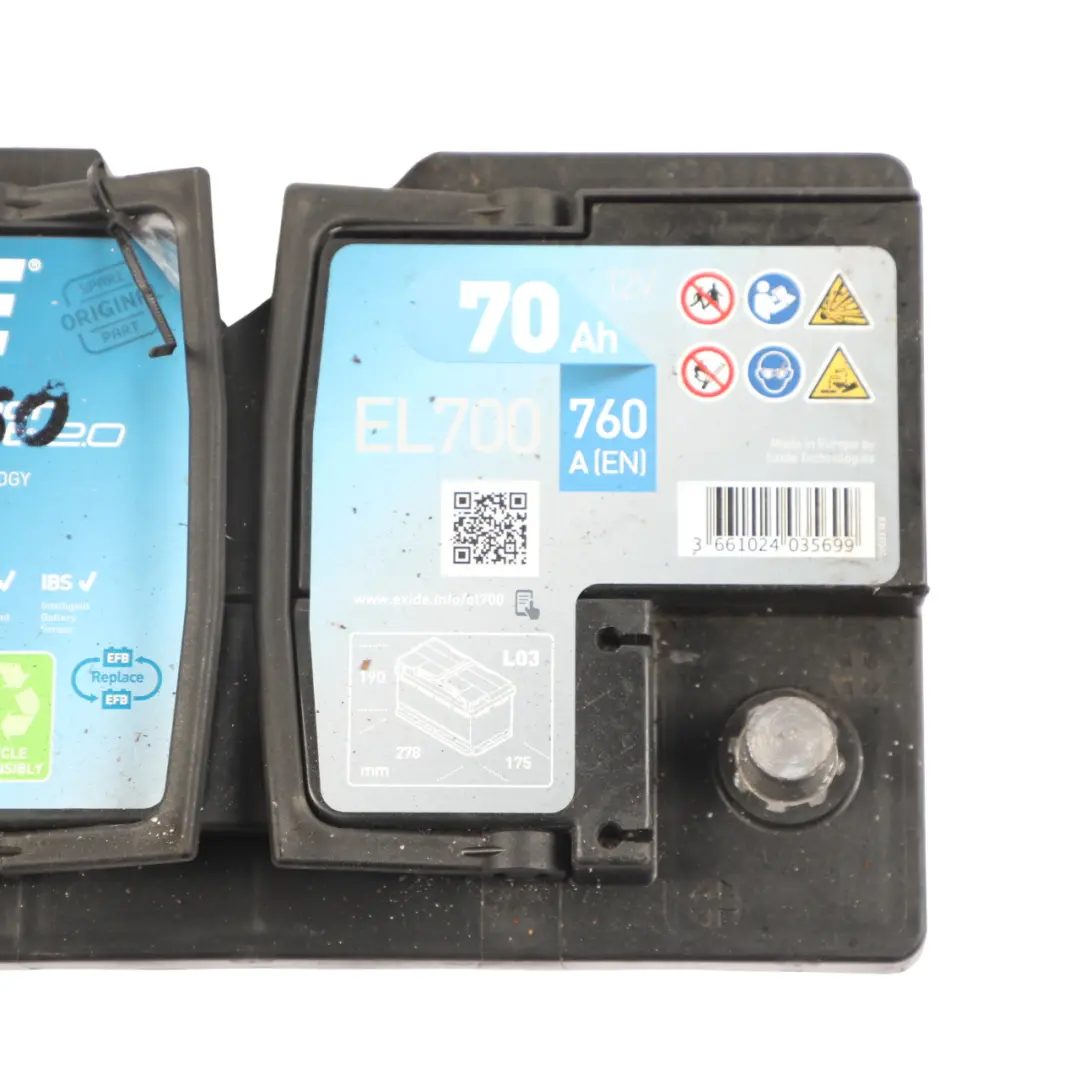 Exide Car Battery Accumulator EFB EL700 70Ah 760A Electrical Unit to with Part number EXIDE-EFB-70AH Exide Car Battery Accumulator EFB EL700 70Ah 760A Electrical Unit - SKU EXIDE-EFB-70AH - Part number EXIDE-EFB-70AH