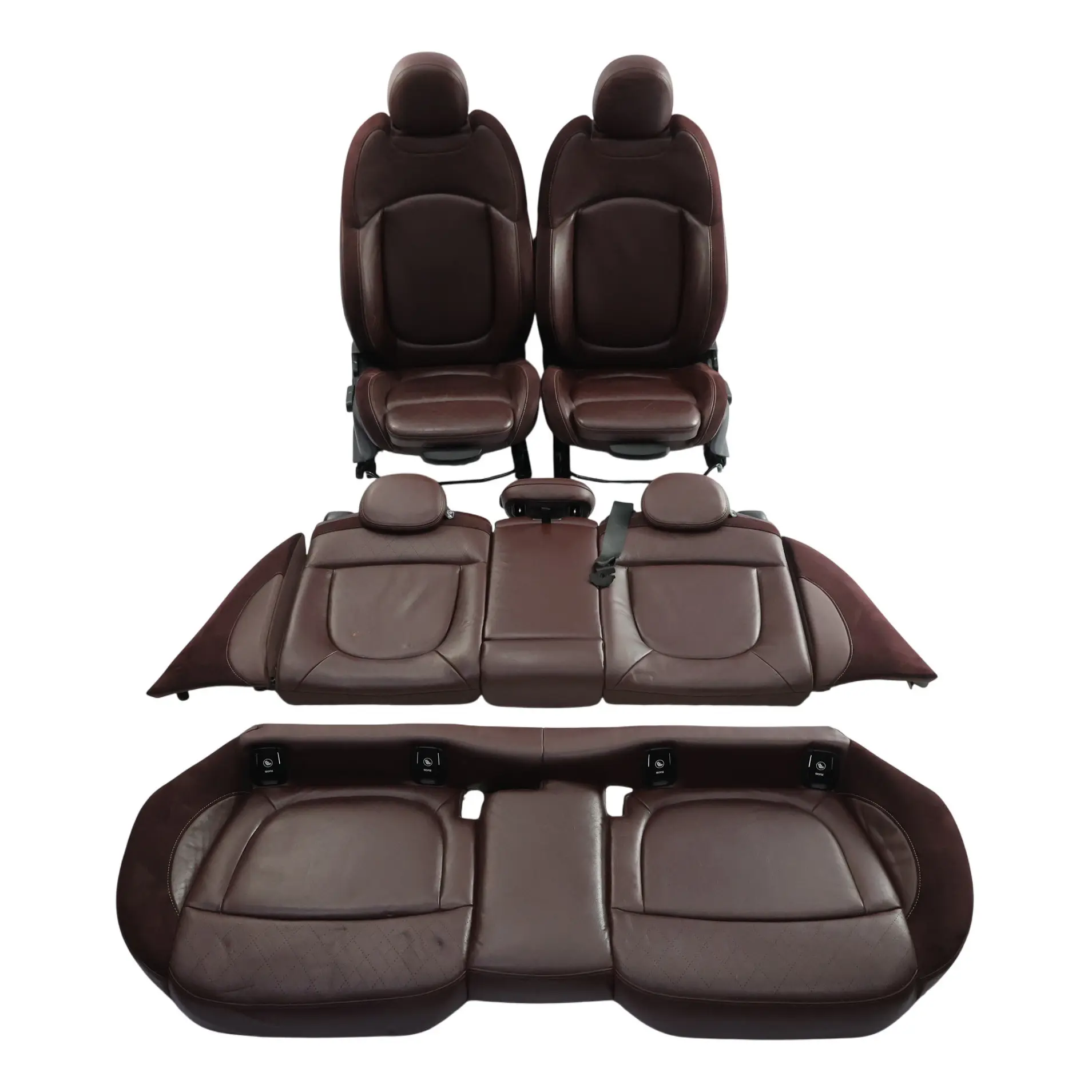 Mini Clubman F54 Komplet Foteli Sport Przód Tył Grzany Bordowe Skóry