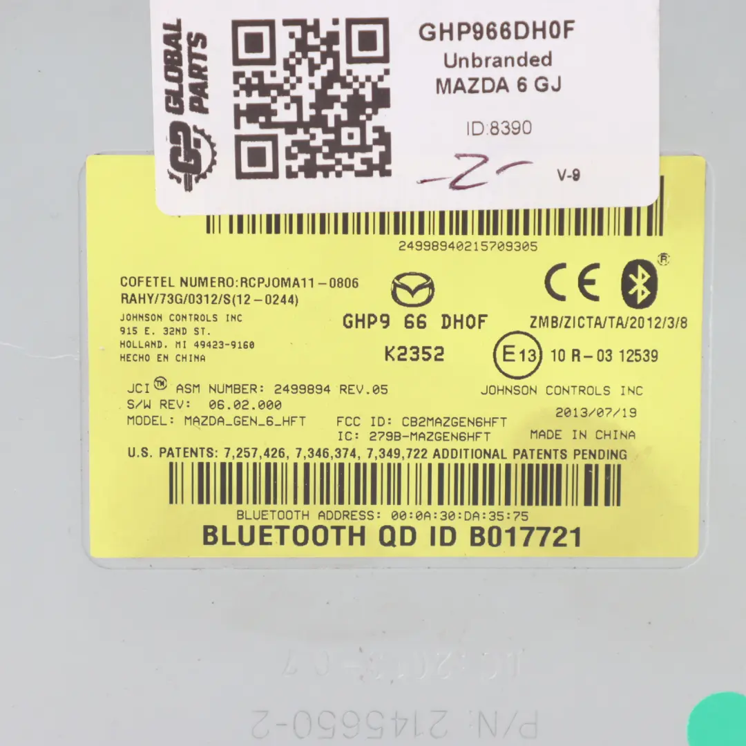  Mazda 6 Mk3 GJ Bluetooth Module Control Unit ECU K2352 - SKU GHP966DH0F - Part number GHP966DH0F