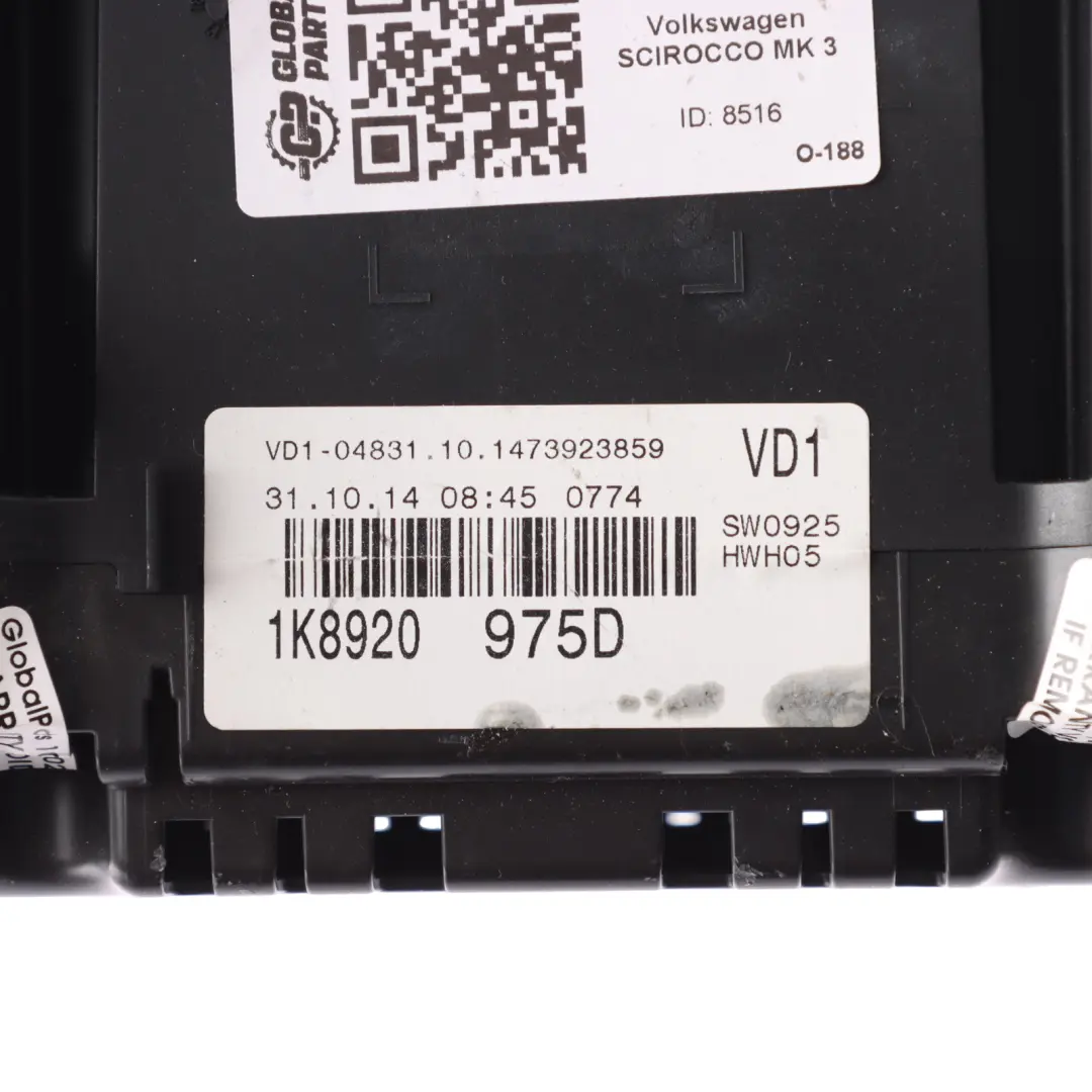 Mk3 Instrument Cluster Clocks Speedo Diesel Automatic to VW Scirocco with Part number 1K8920975D VW Scirocco Mk3 Instrument Cluster Clocks Speedo Diesel Automatic - SKU RHD-1K8920975D - Part number 1K8920975D