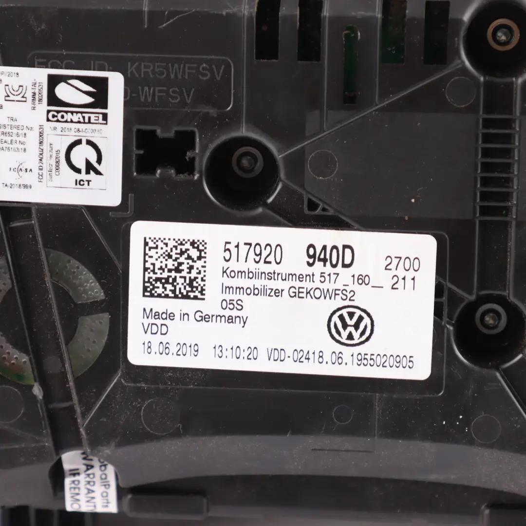 Instrument Cluster Petrol Automatic 517920940C to VW Volkswagen Golf Sportsvan with Part number 517920940D VW Volkswagen Golf Sportsvan Instrument Cluster Petrol Automatic 517920940C - SKU RHD-517920940D-1 - Part number 517920940D