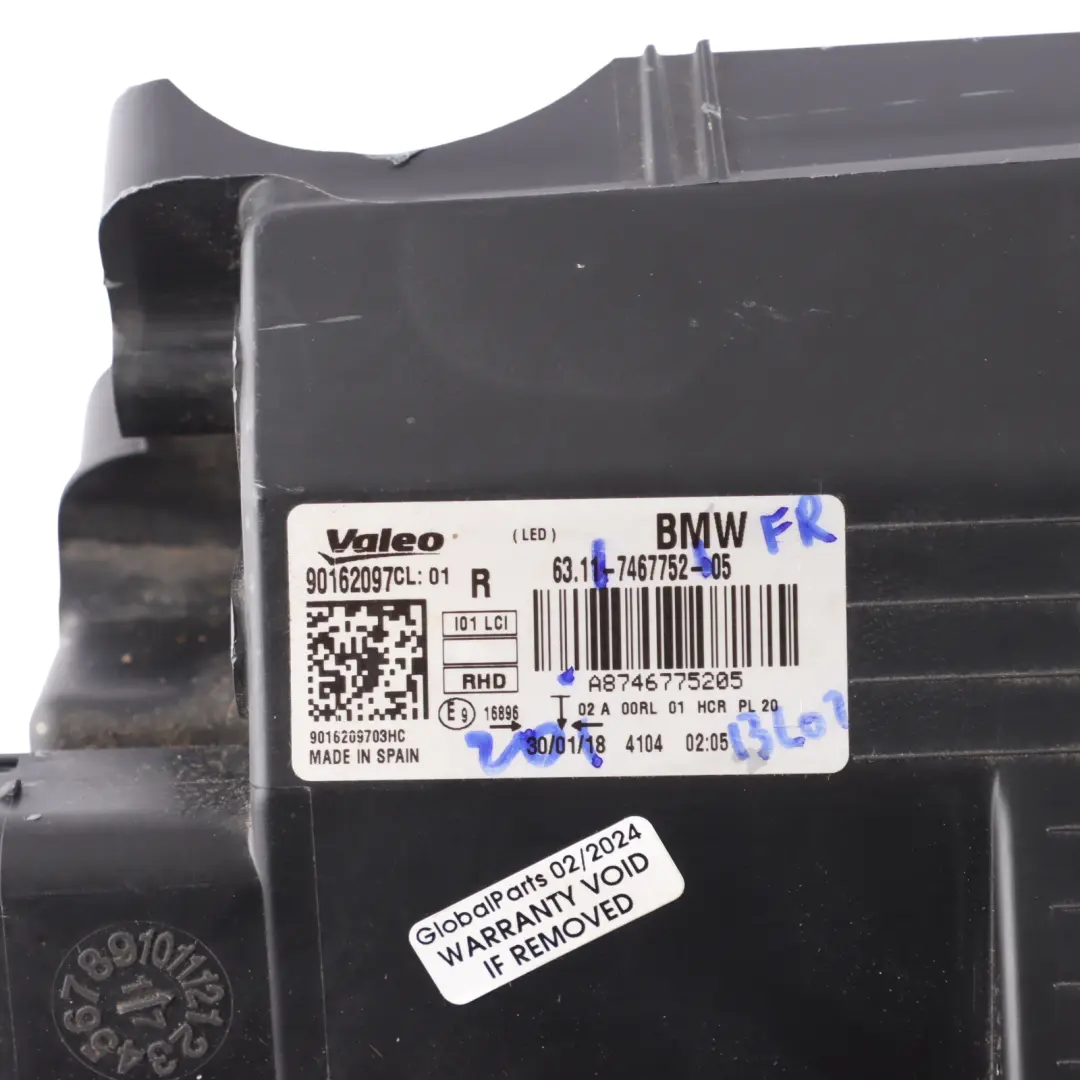 BMW i3 I01 LCI Front Lamp Headlight Headlamp Light LED Right O/S 7467752 - SKU RHD-8494340-1 - Part number 8494340