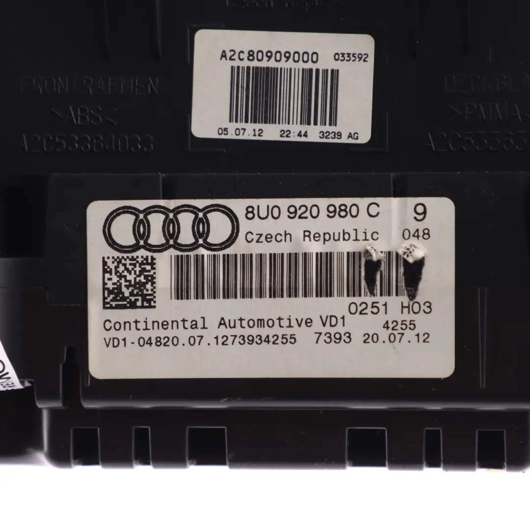 Instrument Cluster Clocks Speedometer Manual to Audi Q3 8U Diesel with Part number 8U0920980C Audi Q3 8U Diesel Instrument Cluster Clocks Speedometer Manual - SKU RHD-8U0920980C - Part number 8U0920980C