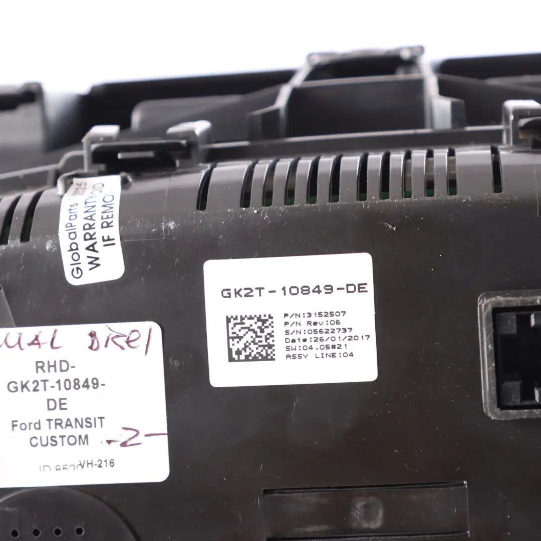 Instrument Cluster Speedometer Manual GK2T10849DE to Ford Transit Custom Diesel with Part number GK2T-10849-DE Ford Transit Custom Diesel Instrument Cluster Speedometer Manual GK2T10849DE - SKU RHD-GK2T-10849-DE - Part number GK2T-10849-DE