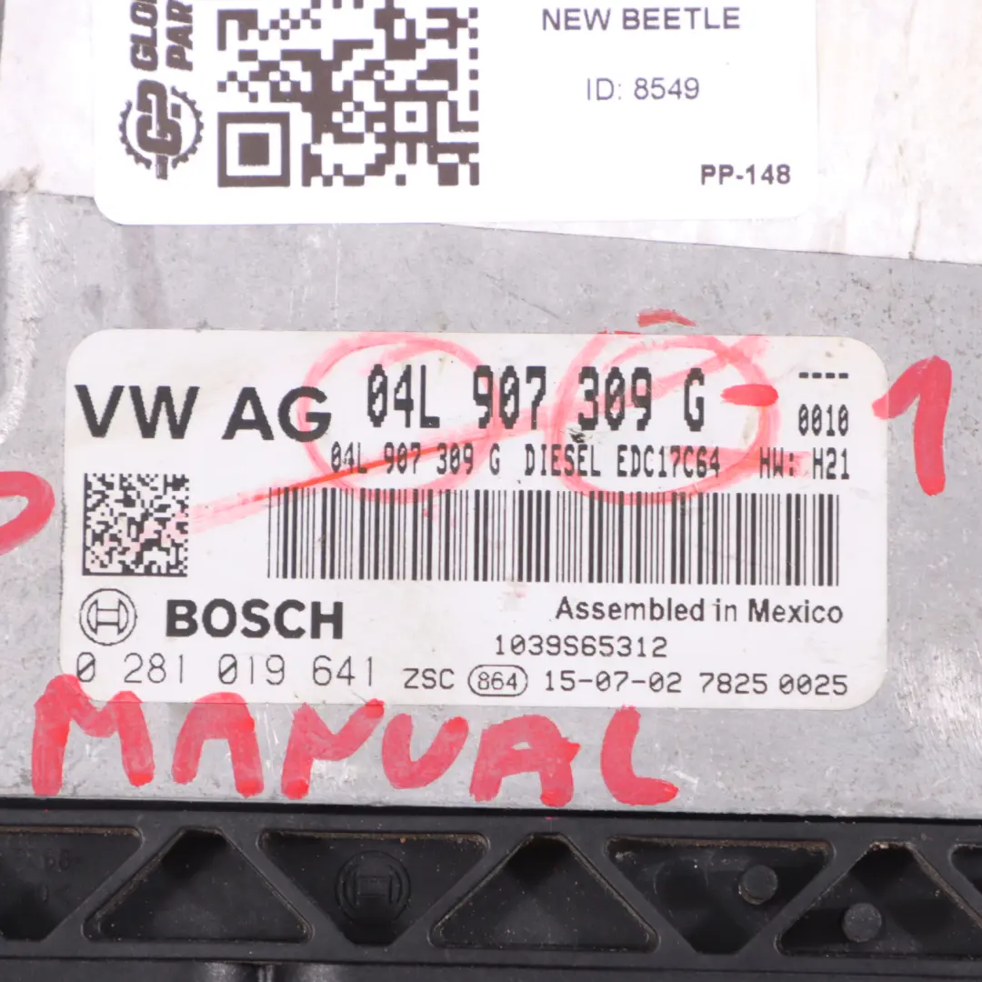 CUUA 110HP Unidad Motor Kit ECU Manual para Volkswagen New Beetle 2.0 TDI con número de pieza 04L907309G Volkswagen New Beetle 2.0 TDI CUUA 110HP Unidad Motor Kit ECU Manual - SKU 04L907309G-1 - Número de pieza 04L907309G