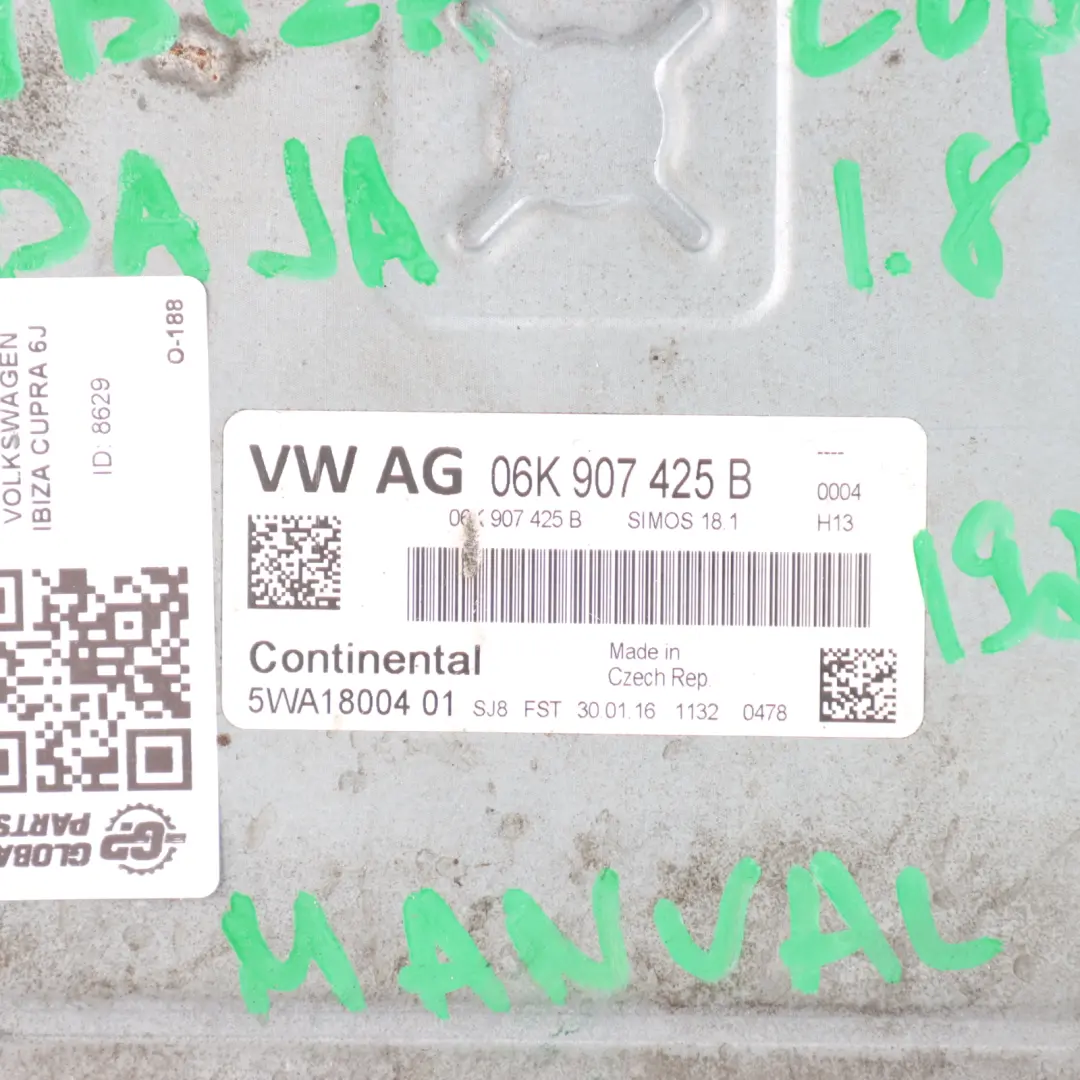 Seat Ibiza Cupra 6J IV 1.8 TSI DAJA Engine Control ECU Kit Manual - SKU 06K907425B-14 - Part number 06K907425B