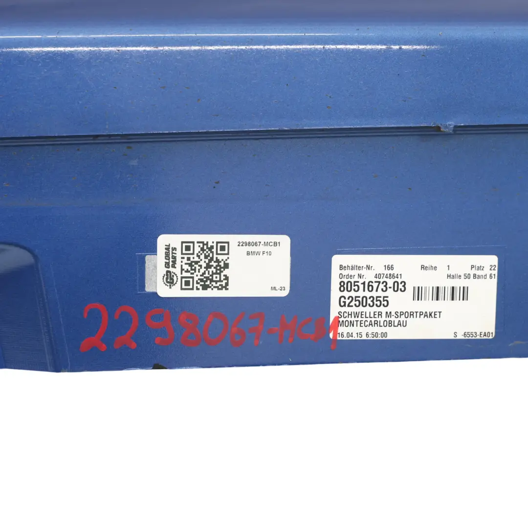 BMW F10 M5 M-Pakiet Osłona Progu Lewa Monte Carlo Blue Niebieski - B05 - SKU 2298067-MCB1 - Numer Części 2298067