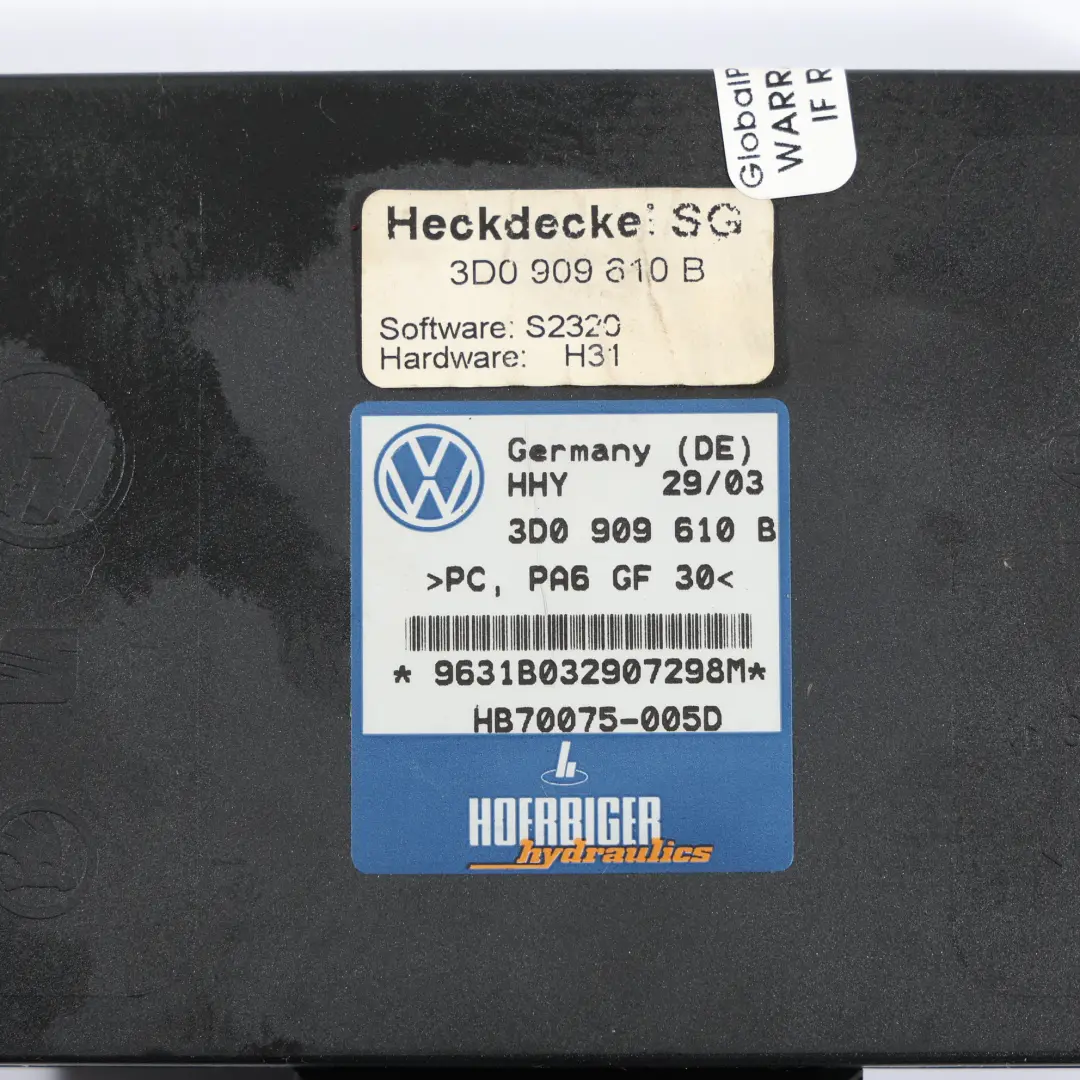 Heck Klappen Steuergerät für VW Volkswagen Phaeton 3D mit Teilenummer 3D0909610B VW Volkswagen Phaeton 3D Heck Klappen Steuergerät - SKU 3D0909610B - Teilenummer 3D0909610B