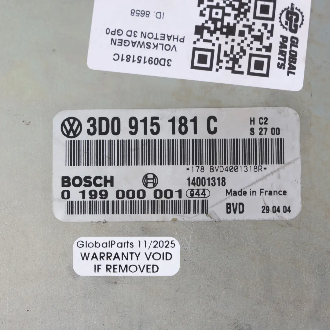 Control Module Unit ECU to Volkswagen Phaeton 3D 5.0 V10 Battery with Part number 3D0915181C Volkswagen Phaeton 3D 5.0 V10 Battery Control Module Unit ECU - SKU 3D0915181C - Part number 3D0915181C