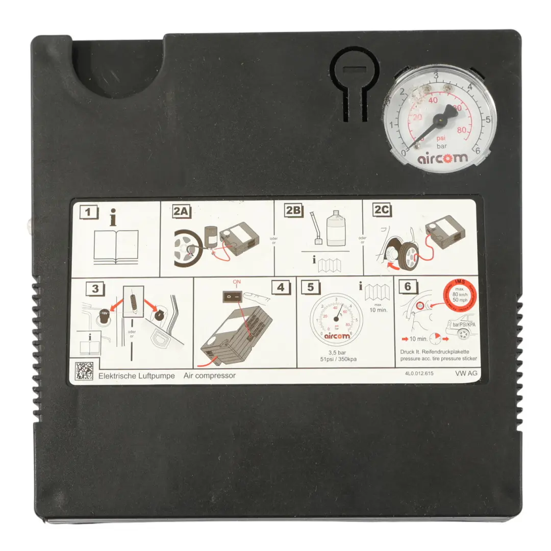 Tire Tyre Repair Air Compressor Inflator Pump to Audi Q5 8R Q7 4L with Part number 4L0012615 Audi Q5 8R Q7 4L Tire Tyre Repair Air Compressor Inflator Pump - SKU 4L0012615-1 - Part number 4L0012615