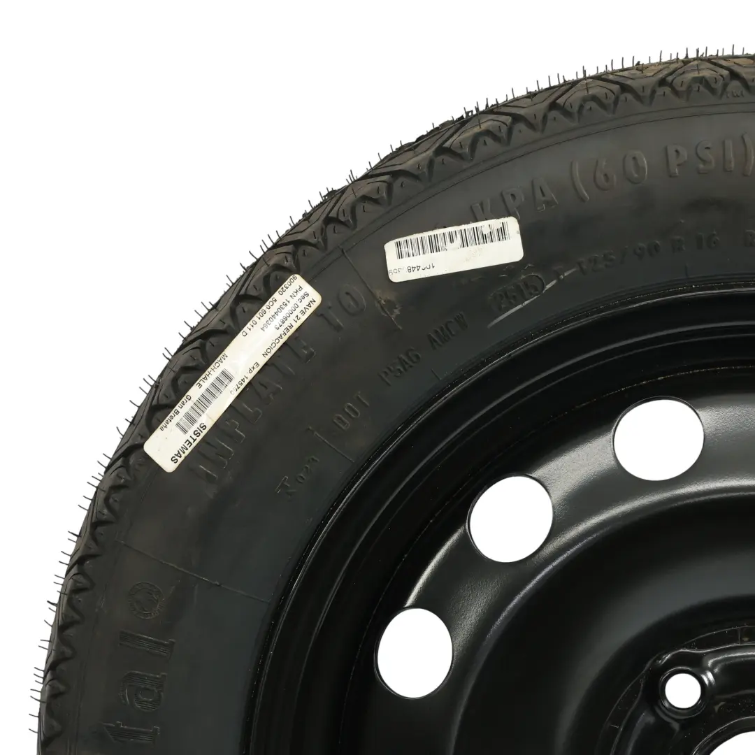 Volkswagen Golf Mk7 Ruota Scorta Acciaio R16 Pneumatico 125/90 3JX16 - SKU 5C0601027C - Numero di parte 5C0601027C