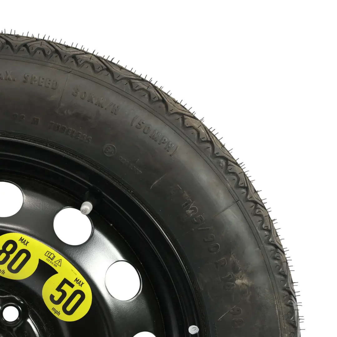 Ruota Scorta Acciaio R16 Pneumatico 125/90 3JX16 per Volkswagen Golf Mk7 con numero di parte 5C0601027C Volkswagen Golf Mk7 Ruota Scorta Acciaio R16 Pneumatico 125/90 3JX16 - SKU 5C0601027C - Numero di parte 5C0601027C