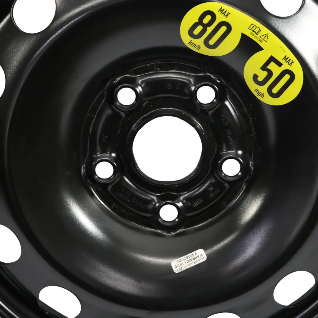 Spare Wheel Steel R16 Tyre 125/90 3JX16 to Volkswagen Golf Mk7 with Part number 5C0601027C Volkswagen Golf Mk7 Spare Wheel Steel R16 Tyre 125/90 3JX16 - SKU 5C0601027C - Part number 5C0601027C