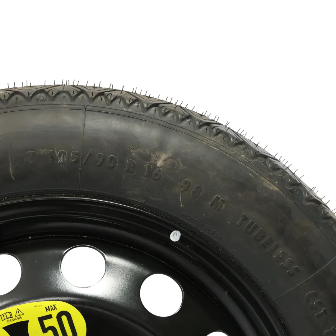 Spare Wheel Steel R16 Tyre 125/90 3JX16 to Volkswagen Golf Mk7 with Part number 5C0601027C Volkswagen Golf Mk7 Spare Wheel Steel R16 Tyre 125/90 3JX16 - SKU 5C0601027C - Part number 5C0601027C