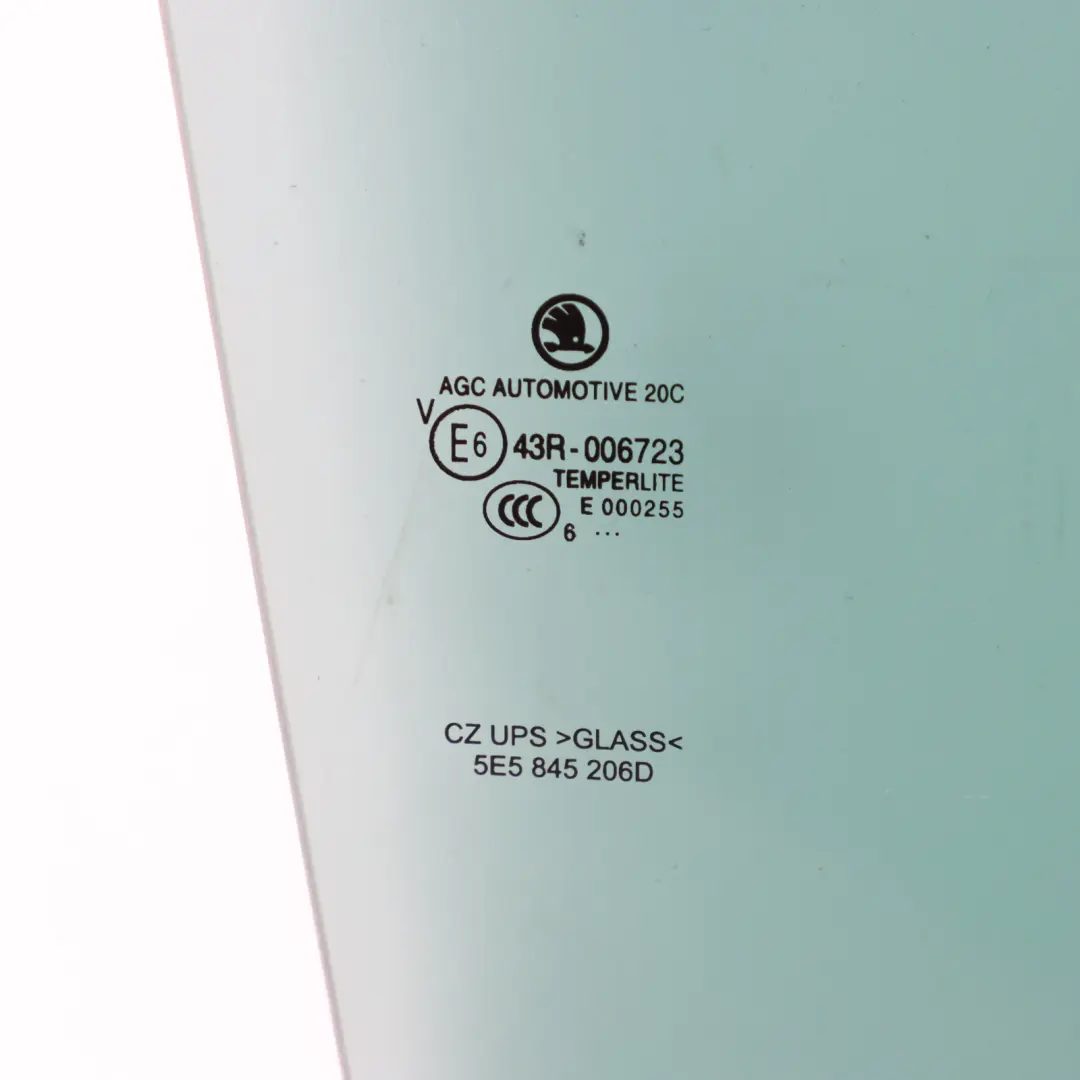 Door Side Window Glass Glazing Right O/S Tinted to Skoda Octavia 5E Rear with Part number 5E5845206D Skoda Octavia 5E Rear Door Side Window Glass Glazing Right O/S Tinted - SKU 5E5845206D - Part number 5E5845206D