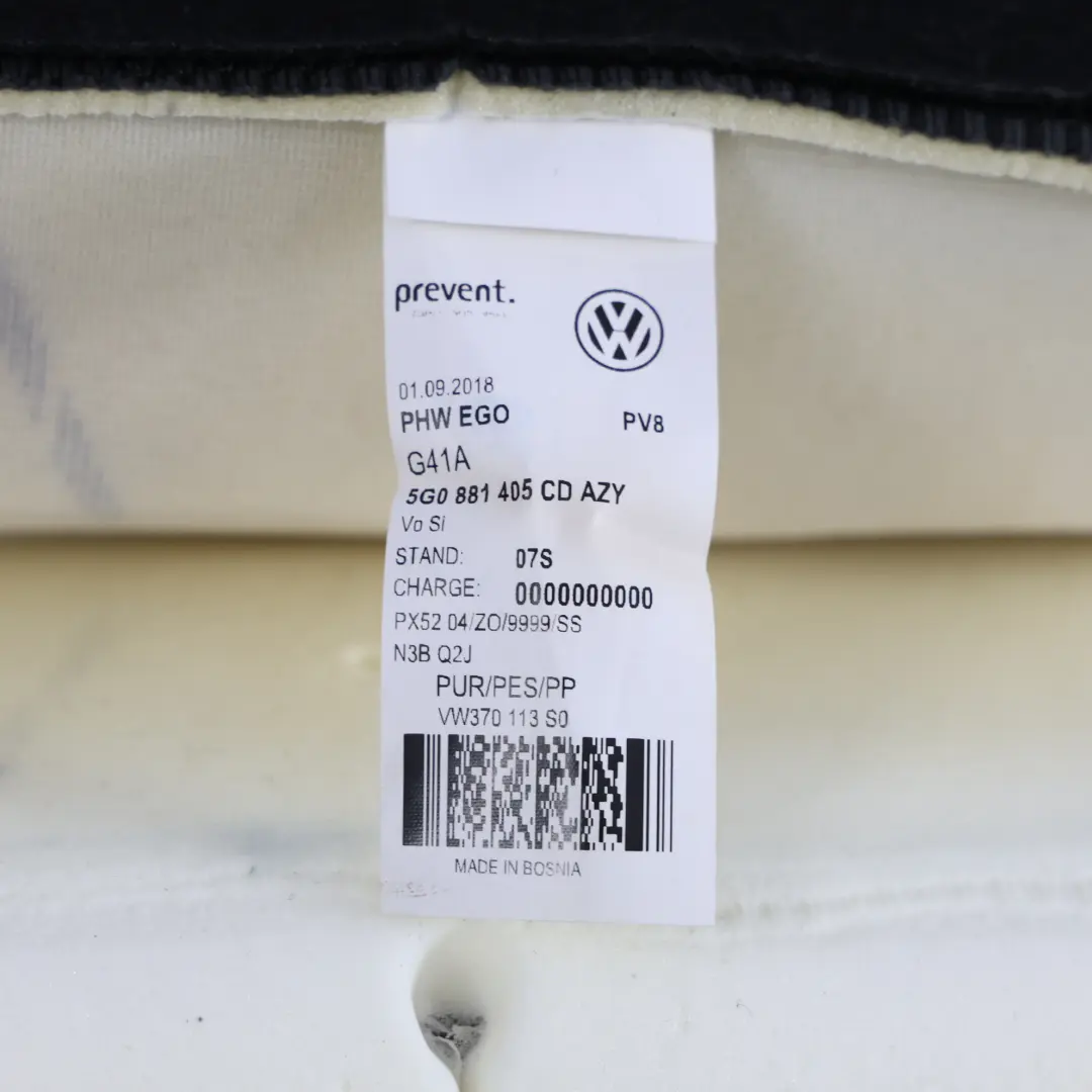 Vordersitz Kissen Abdeckung Innenraum Stoff Titan Schwarz für Volkswagen Golf Mk7 mit Teilenummer 5G0881405CD Volkswagen Golf Mk7 Vordersitz Kissen Abdeckung Innenraum Stoff Titan Schwarz - SKU 5G0881405CD - Teilenummer 5G0881405CD