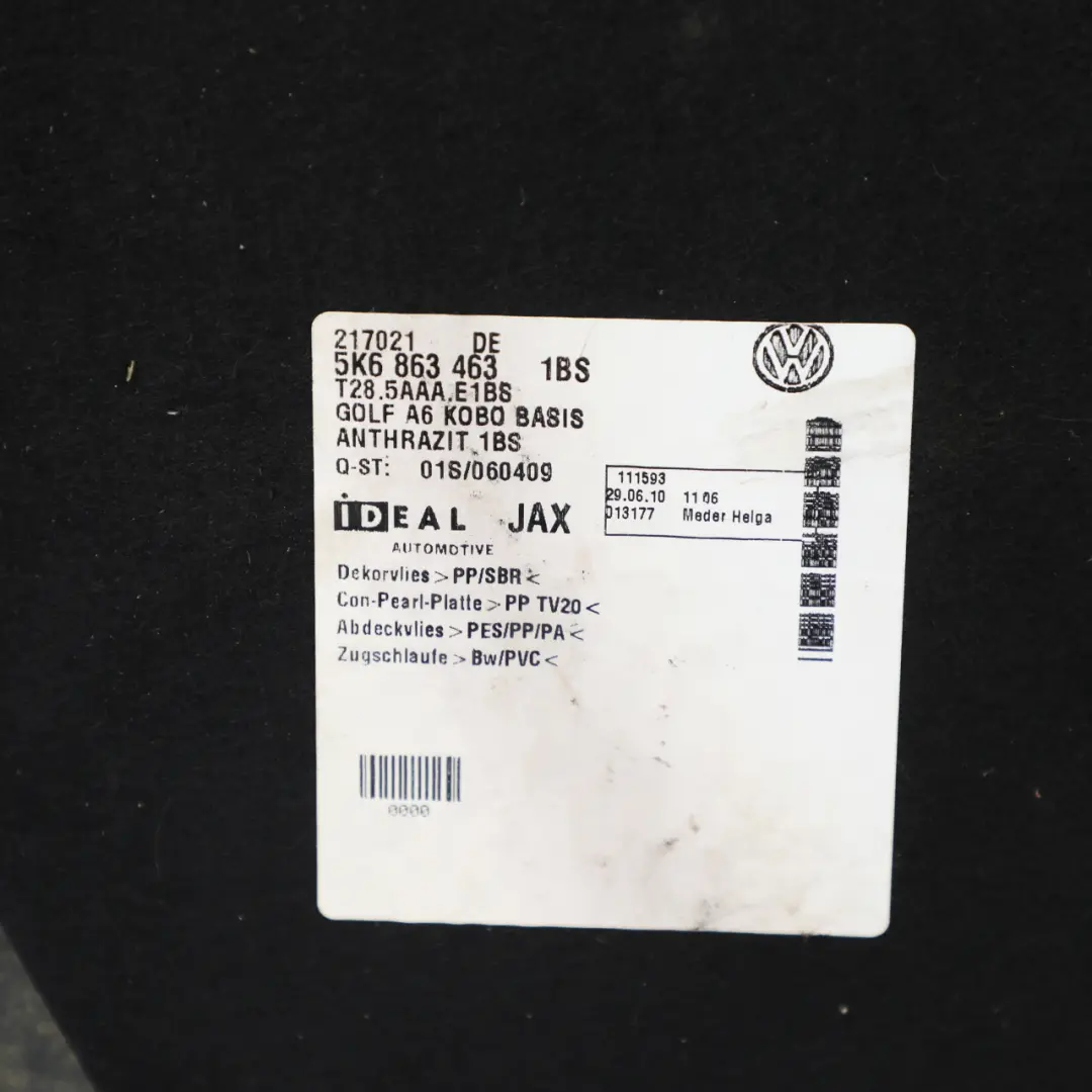 Mk6 Cubierta Panel Piso Maletero Revestimient Repuesto para Volkswagen Golf con número de pieza 5K6863463 Volkswagen Golf Mk6 Cubierta Panel Piso Maletero Revestimient Repuesto - SKU 5K6863463 - Número de pieza 5K6863463