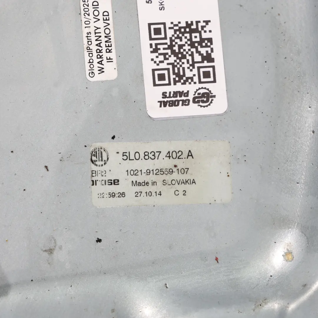 Skoda Yeti 5L Elevalunas Delantero Regulador Motor Mecanismo Derecho 5L0837402A - SKU 5L0837462 - Número de pieza 5L0837462