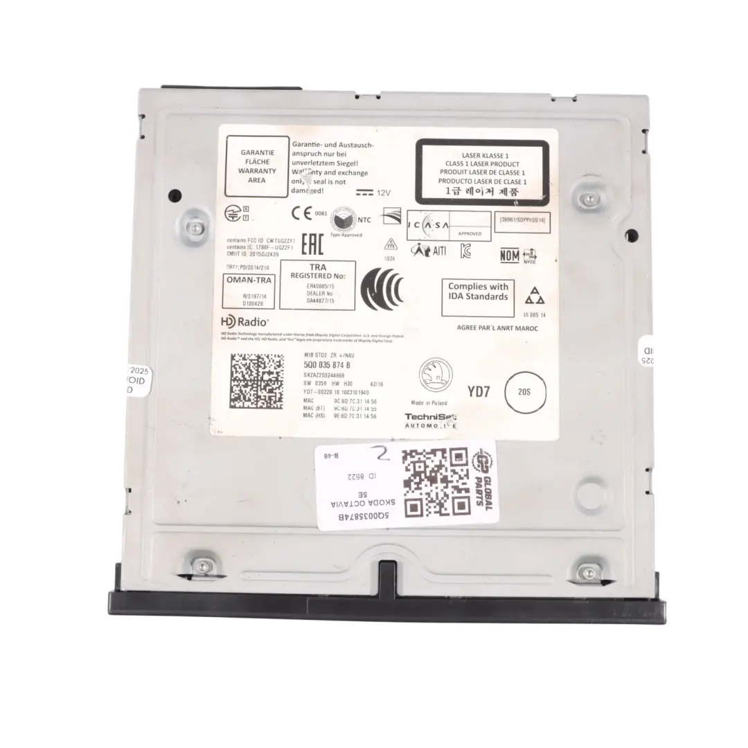 Autoradio Multimédia MMI Avec Navigation Satellite pour Skoda Octavia 5E à propos du numéro de pièce 5Q0035874B Skoda Octavia 5E Autoradio Multimédia MMI Avec Navigation Satellite - SKU 5Q0035874B - Numéro de pièce 5Q0035874B