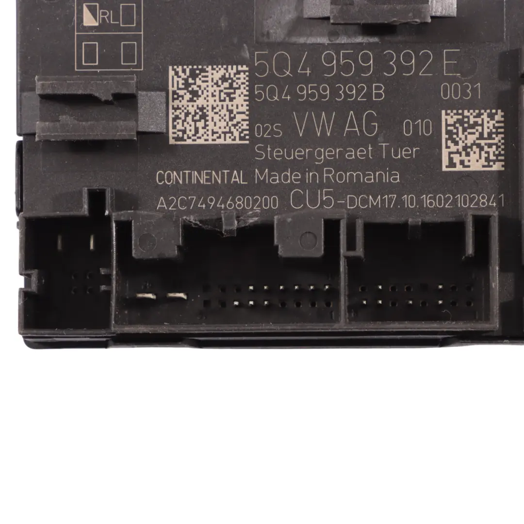 Moduł Sterownik Drzwi Przód ECU Strona Pasażera do Skoda Octavia 5E o numerze 5Q4959392E Skoda Octavia 5E Moduł Sterownik Drzwi Przód ECU Strona Pasażera - SKU 5Q4959392E - Numer Części 5Q4959392E