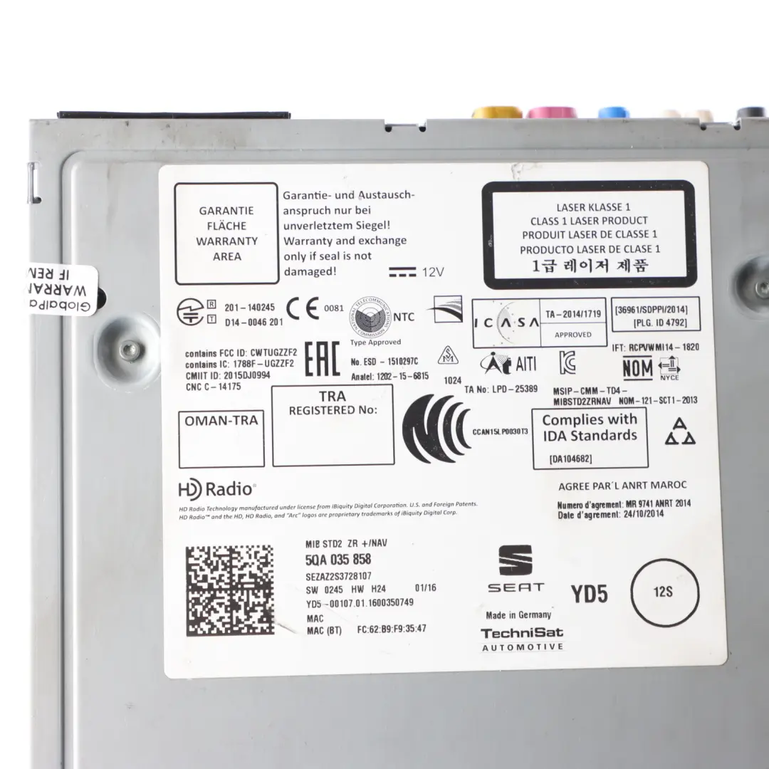 6J Multimedia Radio Sat Nav CD Player Bluetooth Head Unit to Seat Ibiza with Part number 5QA035858 Seat Ibiza 6J Multimedia Radio Sat Nav CD Player Bluetooth Head Unit - SKU 5QA035858 - Part number 5QA035858