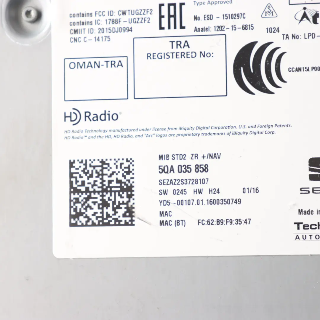 6J Multimedia Radio Sat Nav CD Player Bluetooth Head Unit to Seat Ibiza with Part number 5QA035858 Seat Ibiza 6J Multimedia Radio Sat Nav CD Player Bluetooth Head Unit - SKU 5QA035858 - Part number 5QA035858