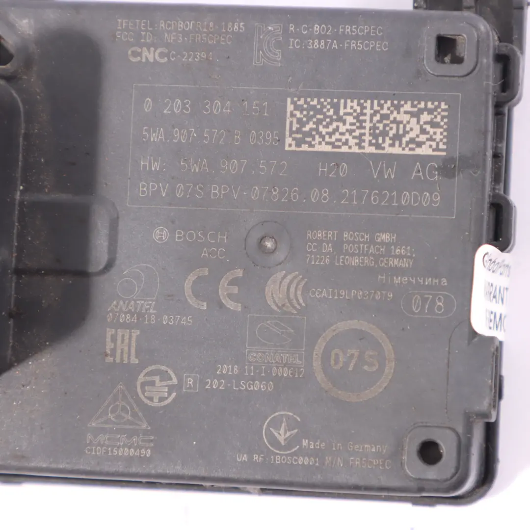 Audi A3 8Y Adaptiver Tempomat Radar Sensor Steuergerät - SKU 5WA907572B - Teilenummer 5WA907572B