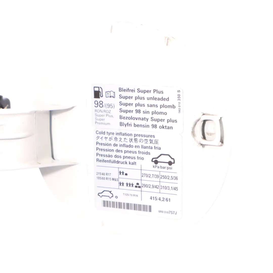 Tapa Del Depósito De Combustible Candy White B9A F9E para VW Polo GTI 6R con número de pieza 6R0809857H VW Polo GTI 6R Tapa Del Depósito De Combustible Candy White B9A F9E - SKU 6R0809857H-CAN - Número de pieza 6R0809857H