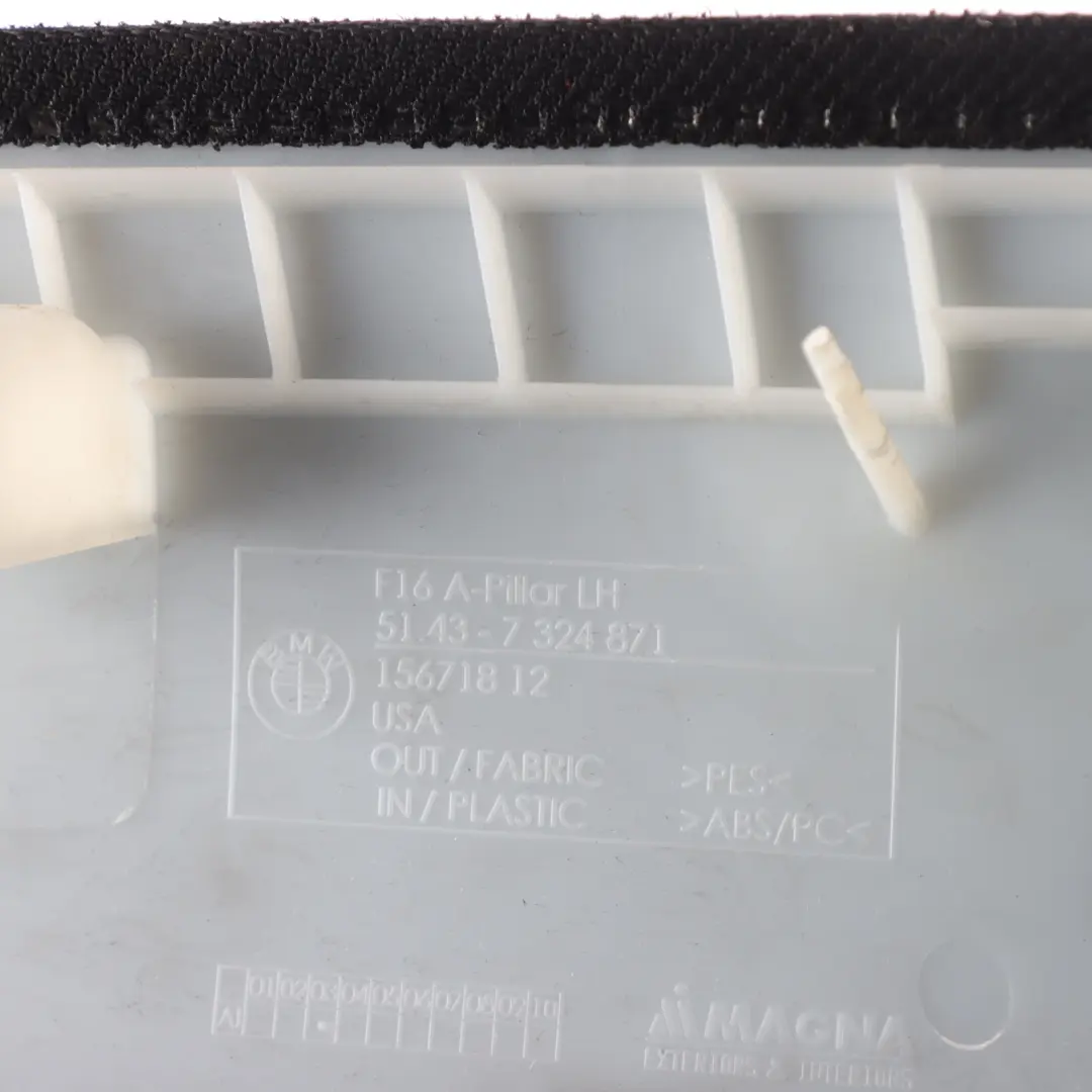 Column A Cover Pillar Trim Front Left N/S Black to BMW X6 F16 F86 with Part number 7324871 BMW X6 F16 F86 Column A Cover Pillar Trim Front Left N/S Black - SKU 8061361 - Part number 7324871