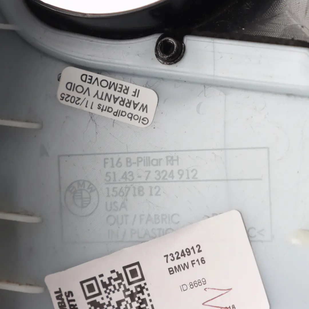 BMW F16 F86 Cover B-Column Trim Pillar Upper Right O/S Anthracite 7324912 - SKU 8061364	 - Part number 8061364	
