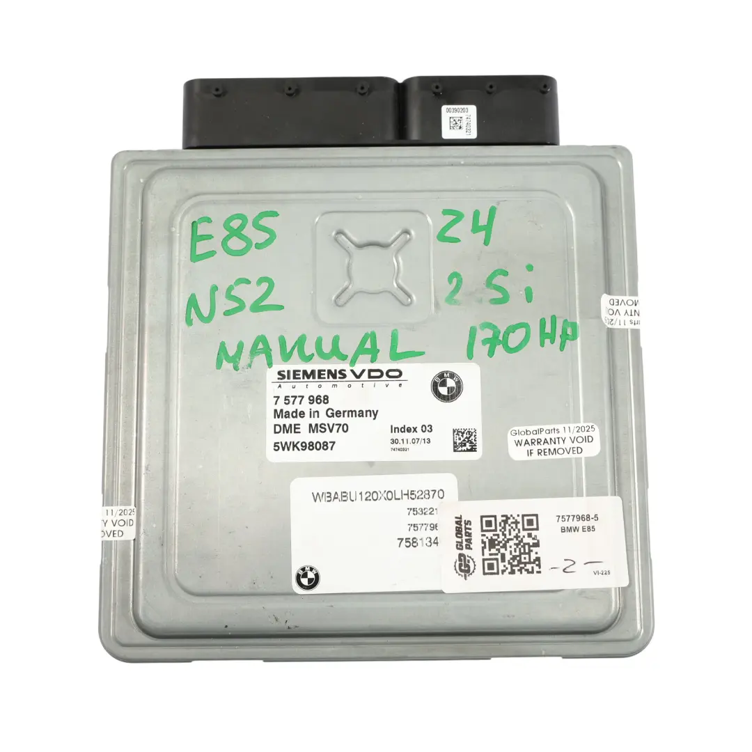 N52 323i 523i 177HP Control Motor ECU DME Kit Manual para BMW E60 E90 Z4 E85 con número de pieza 7577968 BMW E60 E90 Z4 E85 N52 323i 523i 177HP Control Motor ECU DME Kit Manual - SKU 7577968-5 - Número de pieza 7577968