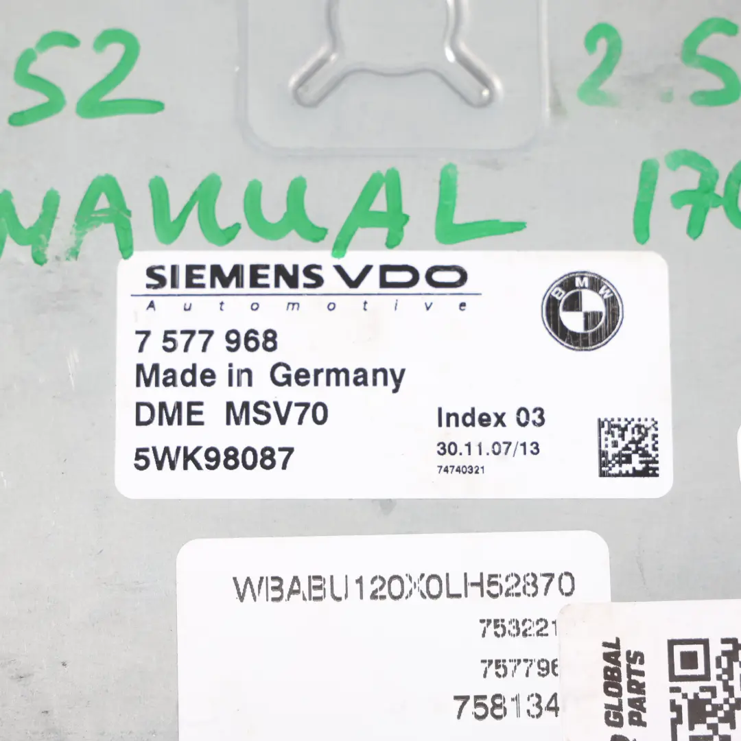 BMW E60 E90 Z4 E85 N52 323i 523i 177HP DME Controllo Motore Kit Manuale - SKU 7577968-5 - Numero di parte 7577968