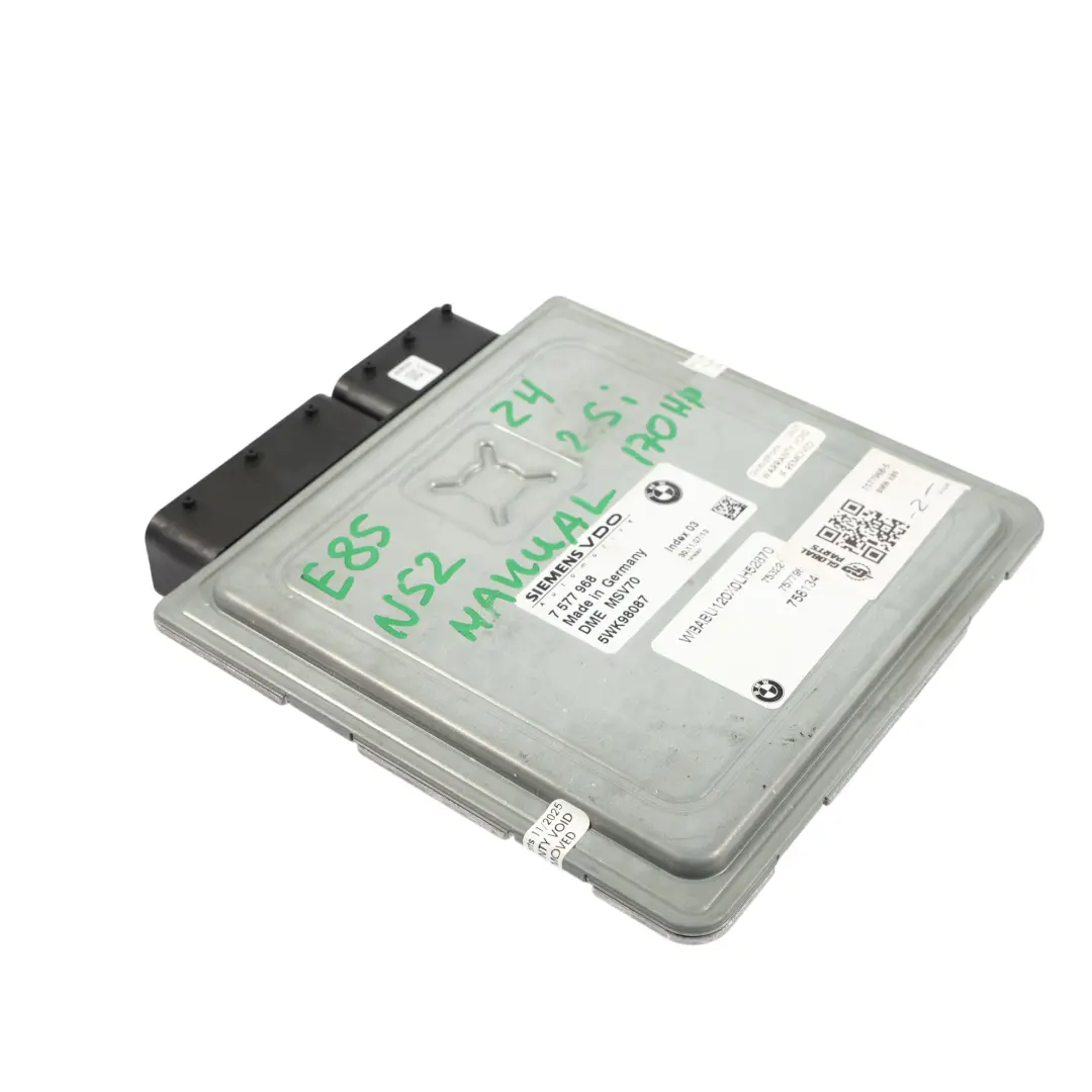 N52 323i 523i 177HP Control Motor ECU DME Kit Manual para BMW E60 E90 Z4 E85 con número de pieza 7577968 BMW E60 E90 Z4 E85 N52 323i 523i 177HP Control Motor ECU DME Kit Manual - SKU 7577968-5 - Número de pieza 7577968